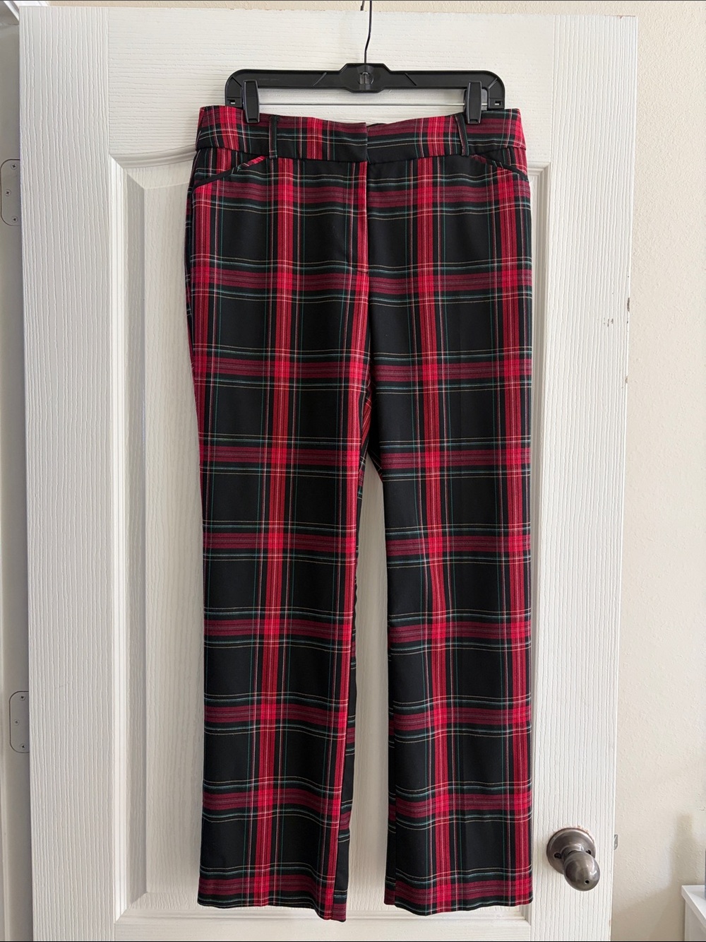Red Black Plaid Wide Leg Career Pants Tartan Business Casual Trousers